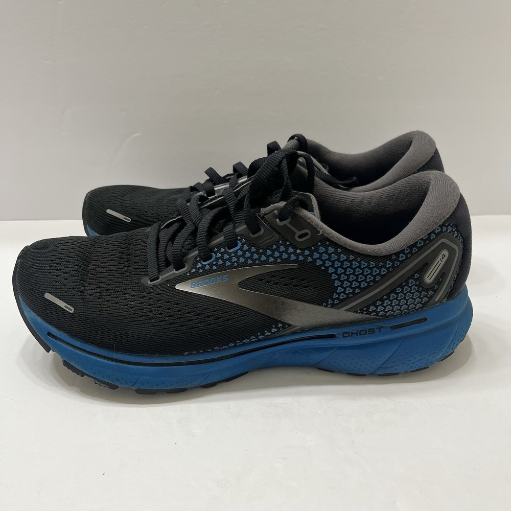 Brooks Ghost 14 Running Shoe Black Mesh Upper Blue Midsole Men's 8